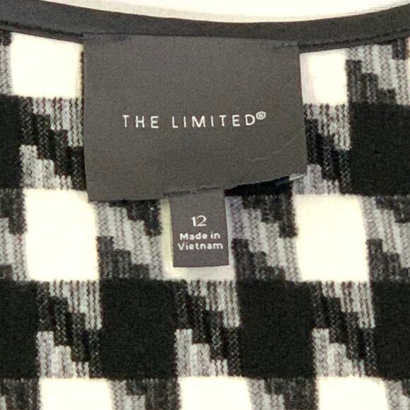 The Limited Womens Open Jacket Black White Houndstooth Sz 12 Faux Leather Trim - Picture 3 of 13